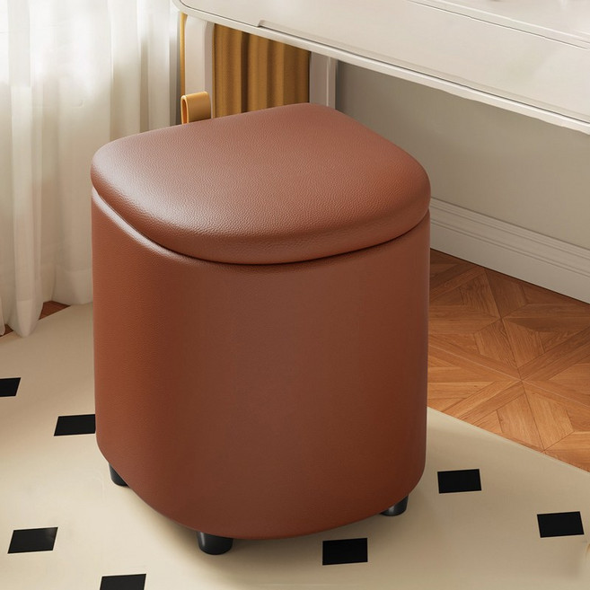 SeekFun 수납 화장대 스툴 이동식 의자 가죽, 1개, 밤색