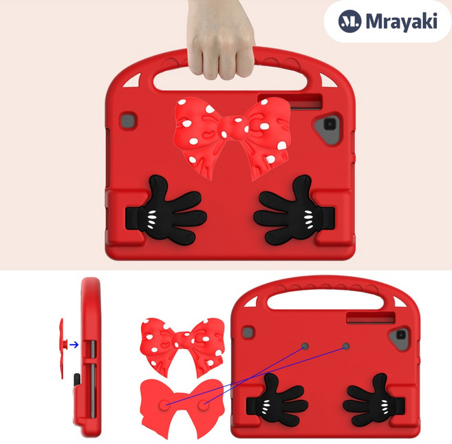 미라야키 갤럭시탭s8케이스 핸드폰 거치대 휴대할 수 있다 전면적 보호 부드럽다 나비 축제 어린이 탭s8케이스, 붉은색, 1개