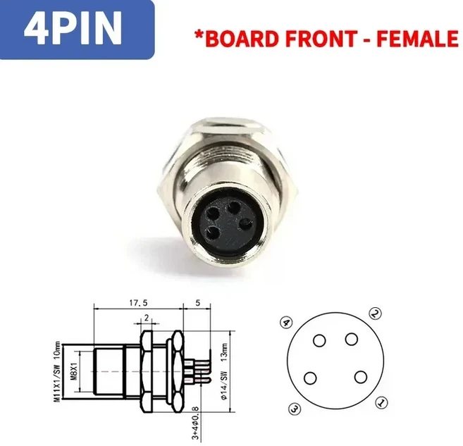 M8 센서 커넥터 패널 백 마운트 방수 플랜지 소켓 스레드 커플링 3 핀 4 5 A 타입, 06 4P Board front  F