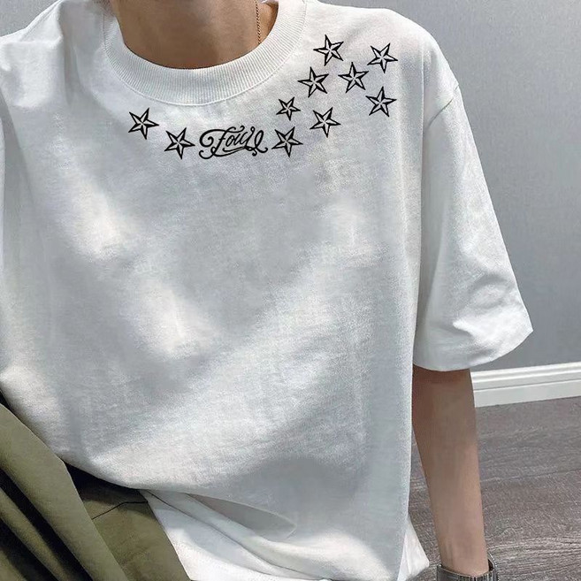 美式印花星星100%純棉短袖T恤 男女寬鬆圓領大碼上衣