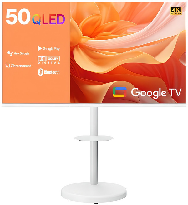 와이드뷰 4K UHD QLED 화이트에디션 구글 3 스마트TV + 삼탠바이미 이동식 거치대 화이트 세트, 127cm(50인치), QWGE50UT1, EKWBYME50W, 스탠드형, 고객직접설치