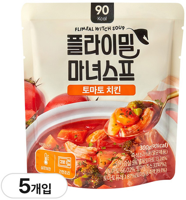 플라이밀 마녀스프 토마토 치킨 닭고기 스튜 실온보관 식단관리 한끼 대용, 5개, 300g