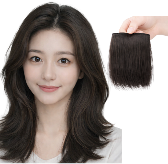 피오니르 옆머리 뿌리커버 볼륨 헤어피스, 2개, 블랙브라운