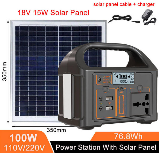 태양열 발전기 휴대용 캠핑 태양광 파워스테이션 300W 500W 460Wh LiFePo4 배터리 110V 220V 에너지 저장 공급 LED RV 여행용, 옵션01) 220V, 옵션01) EU, 옵션04) 100W Add Solar Panel