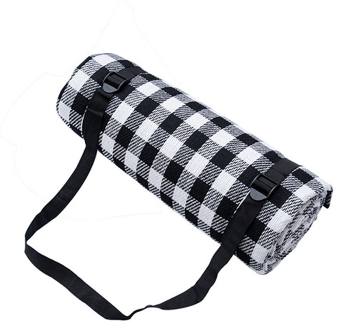 PEVA 롤백 방수 체크 돗자리 여행 피크닉 매트 한강 캠핑, 블랙 화이트 체크