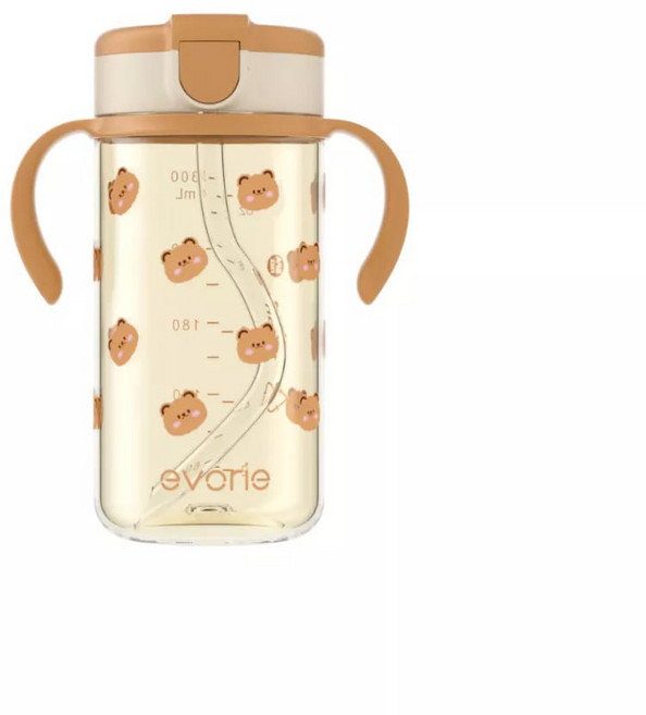 【evorie】Tritan 兒童直飲吸管水杯300ml (蜜糖熊) 把手可拆 替換吸管, 1個