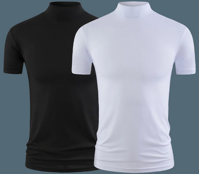 MOSAIRATION (1+1)2장묶음 남성 하프터틀넥 슬림핏 베이직 심플 캐주얼 반팔 티셔츠 D01031206