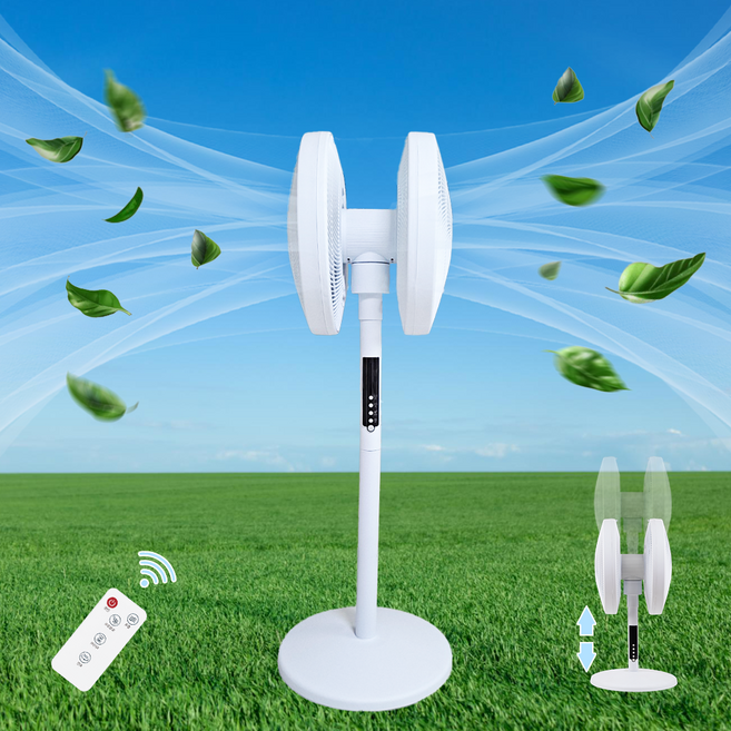 대형 양방향 선풍기 360도 회전 더블헤드 리모컨형, 화이트