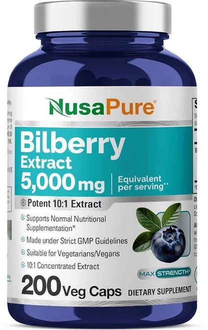 누사퓨어 빌베리 추출물 5000mg 200정, 200캡슐, 1개 - 쿠팡