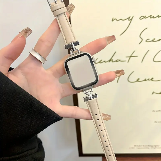 애플워치 모든 시리즈 호환 D버클 교체 스트랩, 베이지 42-44-45-49mm, 1개