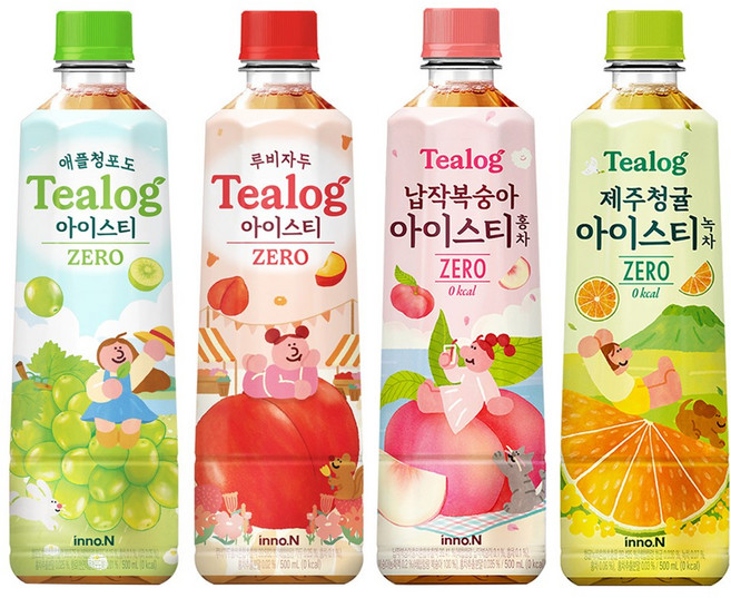 티로그 아이스티500ml 제로칼로리) 납작복숭아6+제주청귤6+루비자두 6개+애플청포도 6개 총24개, 500ml