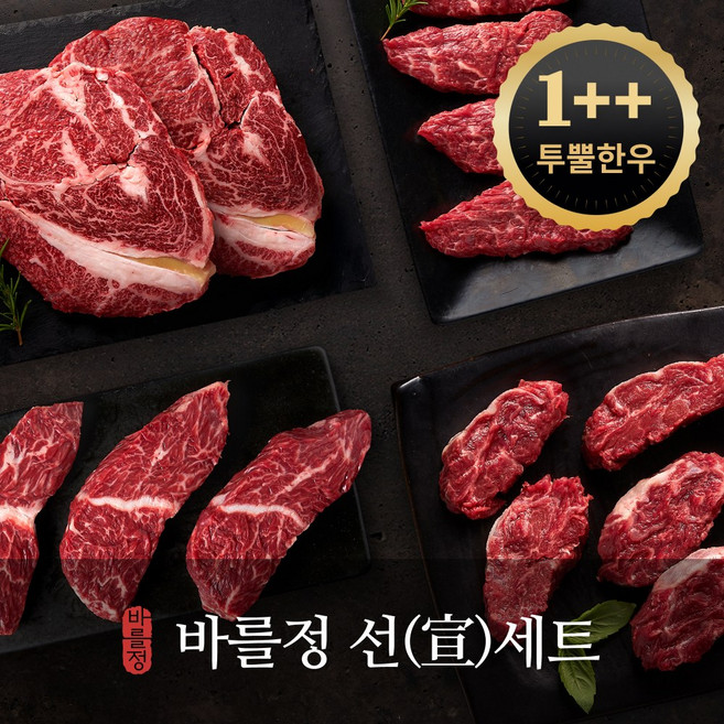 바를정한우 선세트 A 마장동 한우 ++1등급 안심 등심 투뿔 명품 제비 토시 치마 소고기 부모님 선물세트 구이용, 1세트