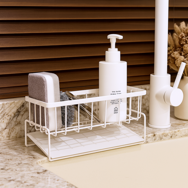 싱크대 물빠짐 스텐 수세미 거치대 주방 정리 선반 걸이 트레이 모욜, 화이트, 1개