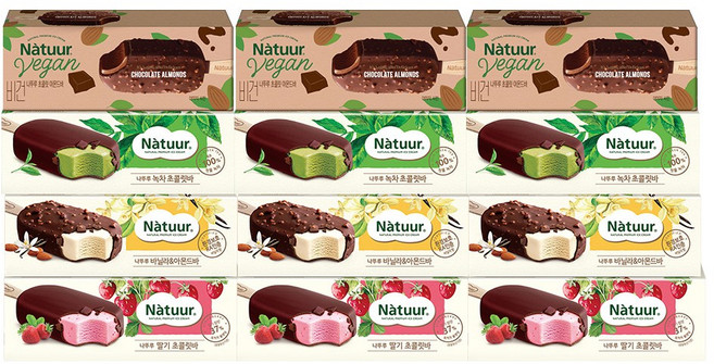 나뚜루 바 4종 혼합 비건 초콜릿 아몬드 x3 + 녹차 x3 + 바닐라 x3 + 딸기 x3, 1개