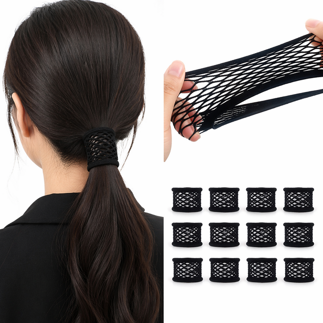 블링모어 무매듭 검정 머리끈 헤어 그물망사 포니테일 12P 세트