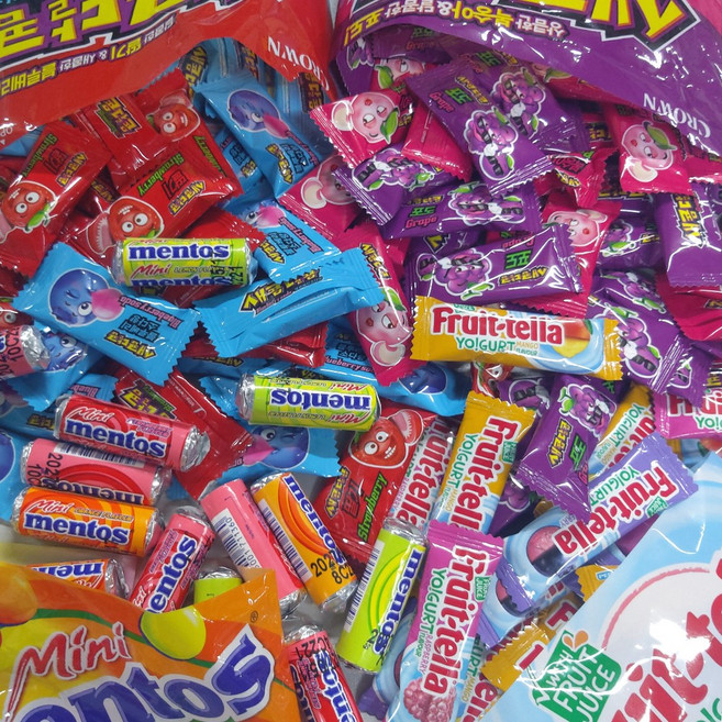 개별포장젤리 B세트 후르트텔라100g 멘토스미니150g 새콤달콤블루베리소다200g 새콤달콤포도복숭아200g 하리보 22g, 5개, 100g