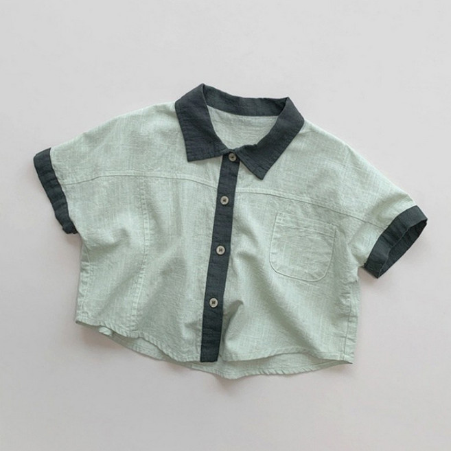 구빠방 아동 반팔 코튼 배색 셔츠