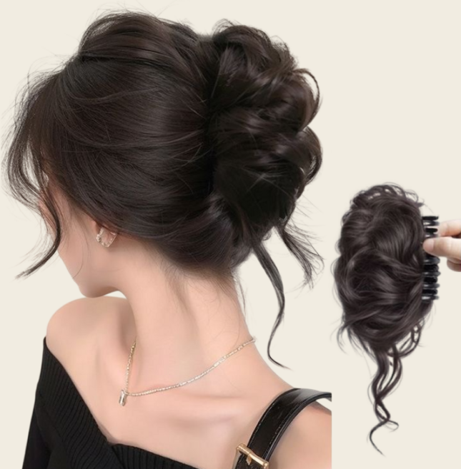 나이니크 여성 풍성한 웨이브 똥머리 가발 집게핀 내추럴 로우번 올림머리, 1개, 라이트블랙