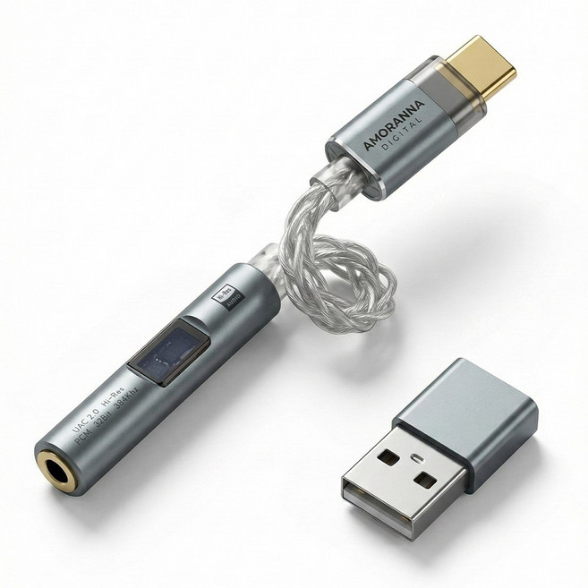 아모란나 C타입 듀얼 칩셋 DAC 꼬다리덱 CX31993 MAX97220 이어폰 앰프 헤드폰 젠더, 메탈 그레이, 1개