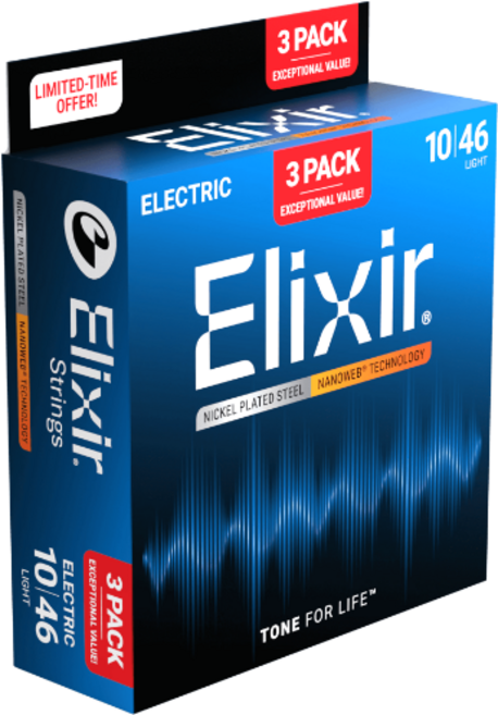 엘릭서 3팩 16567 나노웹 니켈 라이트 Elixir 일렉 스트링 10-46 (피크3p), 1개