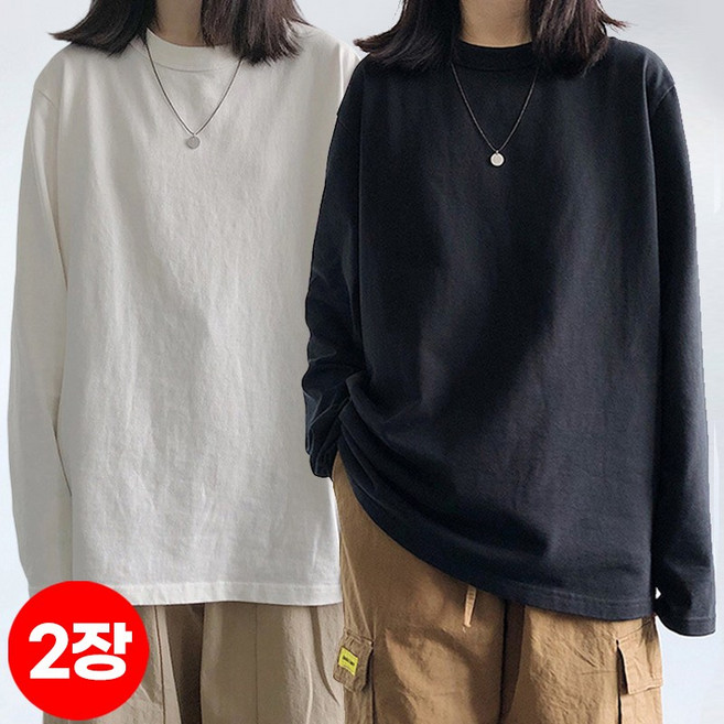 (1+1 2장)스타일아유 긴팔 티셔츠 여자 가을 라운드 단색 빅사이즈 오버핏 이너탑 TS2914