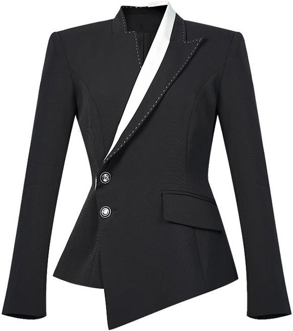 【設計感撞色】西裝外套 西服 休閒西裝 氣質外套 春裝 新款女裝 不規則剪裁 黑白撞色 寬鬆版型 2026早春時尚通勤