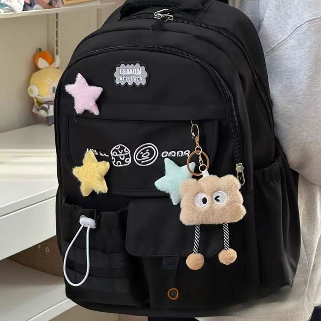 2025新款高顏值書包 女高中大學生雙肩包 大容量防水耐磨電腦後背包, 黑色,單包