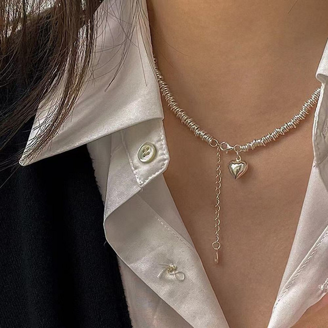 925실버 러블리 하트 꼬임 체인 포인트 데일리 목걸이