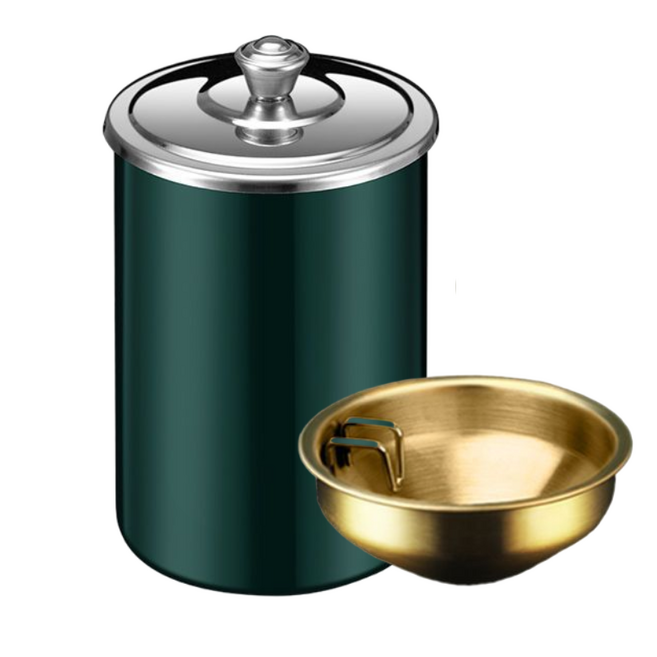 리루나 가정용 냄새차단 뚜껑있는 스테인레스 재떨이, 그린, 1개