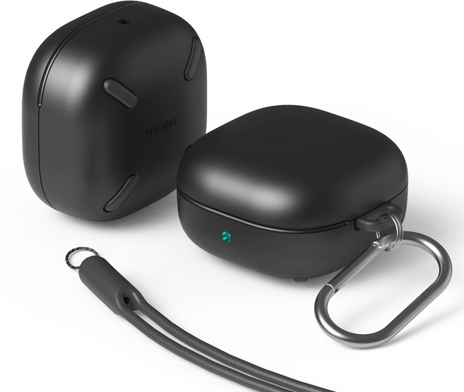 K-Max Galaxy Buds 2 Pro Live Pebble耳機保護殼+登山扣+矽膠掛繩, 黑色, Galaxy Buds 2/Buds Pro/Buds Live, 1個