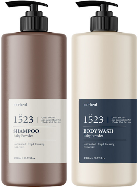 메르헨트 코코넛오일 딥클렌징 샴푸&바디워시 1500ml x 1세트 베이비파우더향 대용량 약산성 퍼퓸 향기좋은, 2개, 1.5L