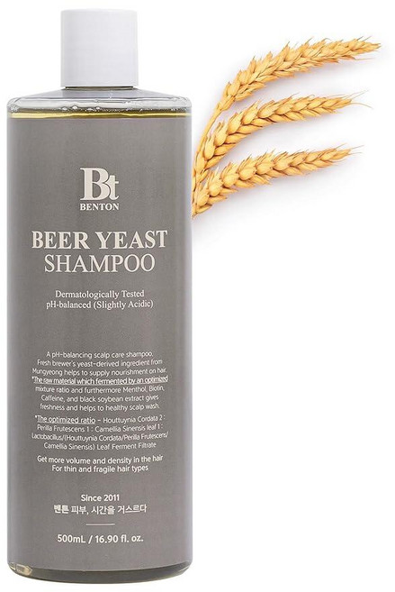 BENTON 맥주 효모 샴푸 얇은 모발용 탈모 완화 비오틴 볼류마이징 재성장 테라피 두피 진정 파라벤 황산염 프리 400ml 16.0온스 237233, BENTON 맥주 효모 샴푸, 얇은 모발용 탈모 완화, 500ml, 1개