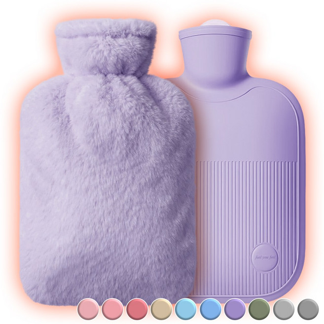 아뜰라임 냉온 찜질팩 보온 물주머니 핫팩 + 에코 토끼털 커버 세트 2L 퍼플, 1개