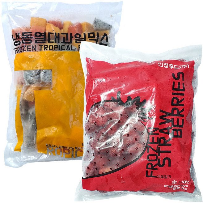 힘찬푸드 프리미엄 냉동과일, 1세트, 24_열대과일믹스1kg+딸기1kg