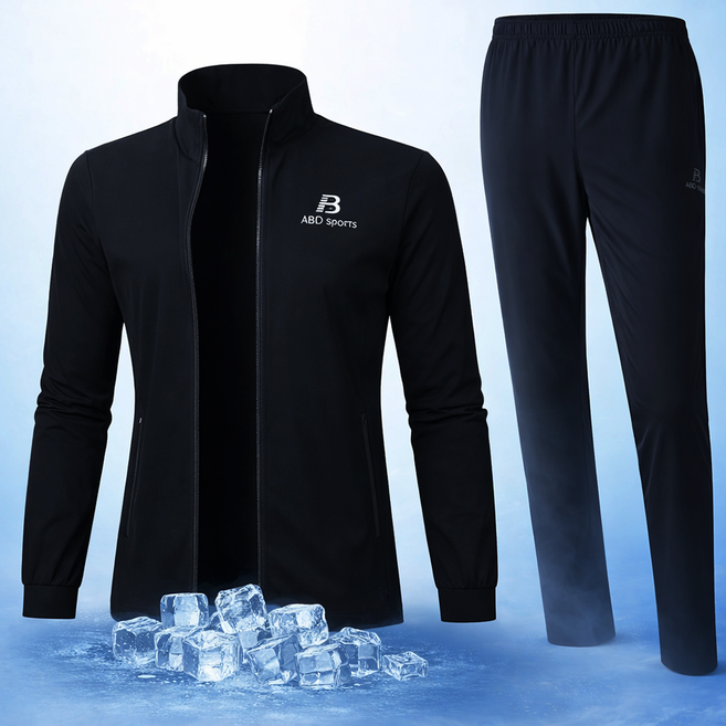 남성 아이스 냉감 트레이닝복 세트 집업 자켓 밴딩 팬츠 운동복 상하세트