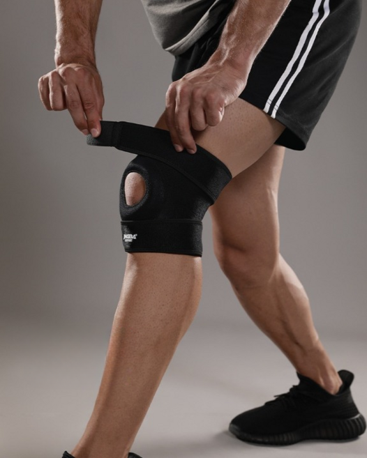 에버스타 4단 충격 방지 쿠션 무릎 보호대 세트 이중 압박 밸크로 남녀공용, 블랙, 2개