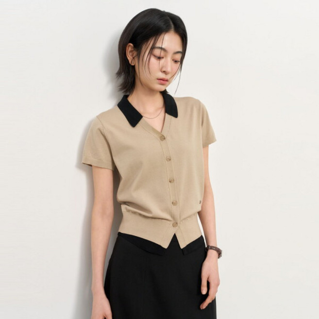 [제너럴아이디어] WOMAN 레이어드 에센셜 하프 가디건 [BEIGE] / WBE2L04534