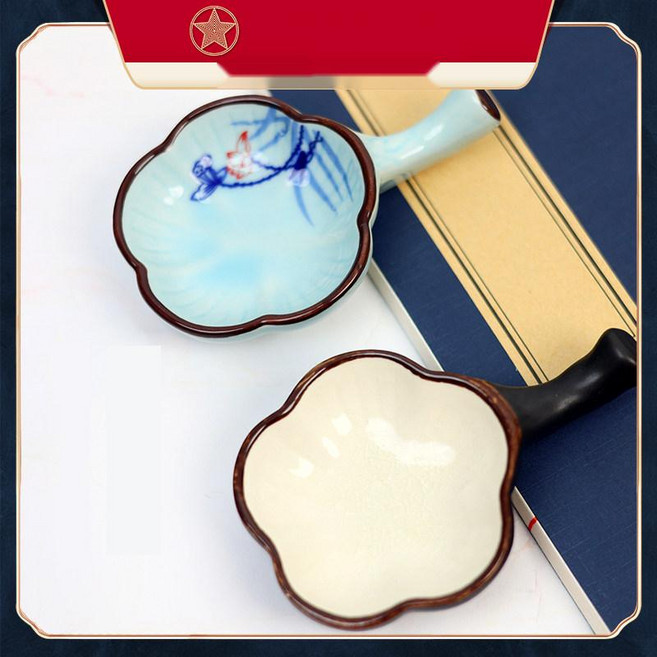 미니 서예 벼루 다용도 붓받침 초보자용 도자기 먹그릇, 1. 연꽃 프린트