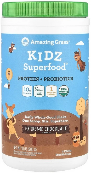 Amazing Grass Kidz Superfood® Protein + Probiotics Extreme Chocolate 10 oz (285 g), 283 g, 1개, 285g - 쿠팡