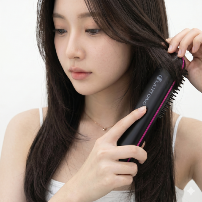 LANTONS 무선 빗고데기 헤어스타일러 뽕 뿌리볼륨 휴대용 웨이브 브러쉬, 1개, 블랙