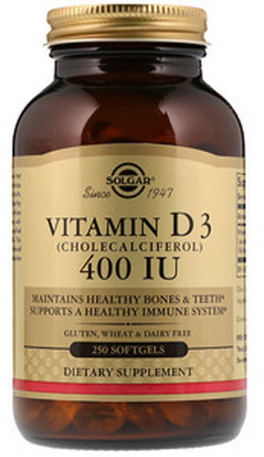 SOLGAR 維他命D3膽鈣化醇膠囊 400lU, 250顆, 1罐