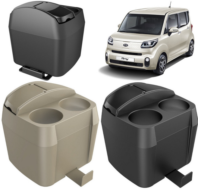 레이 ray 국민 앞좌석 차량용 쓰레기통 컵홀더 컵걸이 비닐 다용도 수납함 뒷자석 휴지통 3in1 용품, 레이 쓰레기통 블랙, 1개