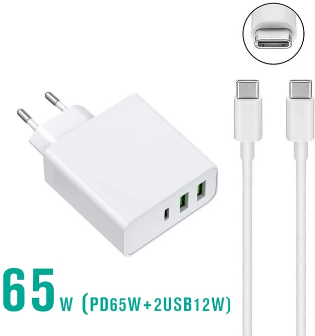 USB C타입 PD 전원 어댑터 고속 충전 QC 3.0 맥북 레노버 아수스 노트북 휴대폰 공급 65W, 01 White-EU