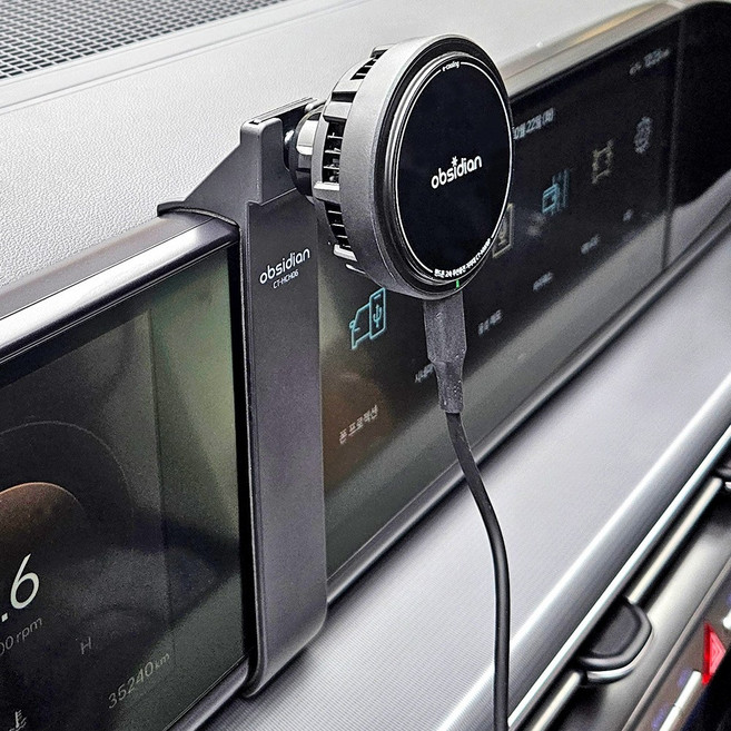 옵시디언 그랜저 GN7 전용 Qi2 맥세이프 e-쿨링 핸드폰 고속 무선충전 거치대, 블랙, 1개