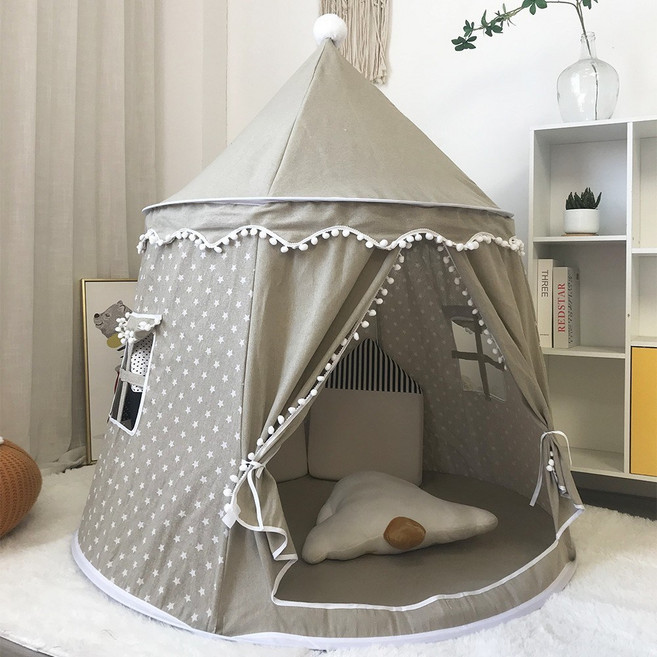VANLUEE 兒童遊戲屋 室內玩耍 城堡風格, 米色星星蒙古包單帳篷, 如圖