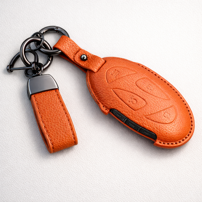 블루홀스 프리미엄 염소가죽 현대 자동차 스마트키 케이스, 현대 5버튼, 테라코타 오렌지