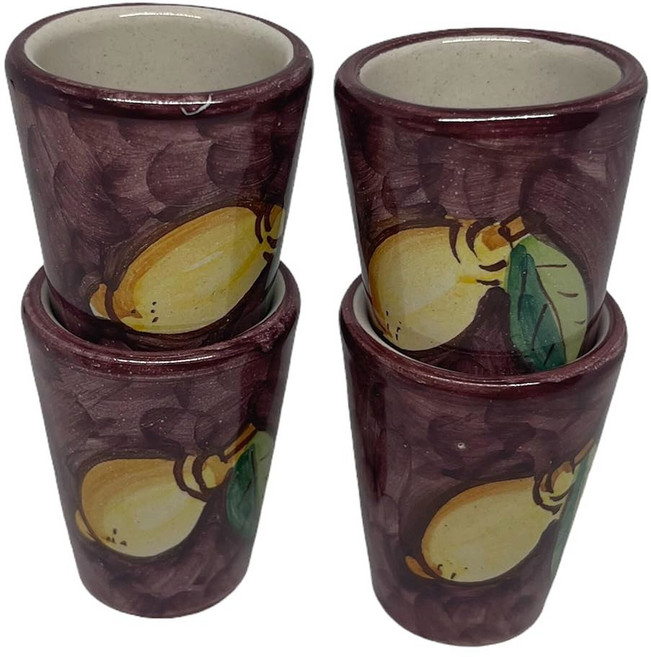 손으로 칠한 이탈리아 세라믹 리몬첼로 잔 4개 세트 1.25온스 - 이탈리아산 레몬 샷 컵 지중해 음료 제품 장인 도자기