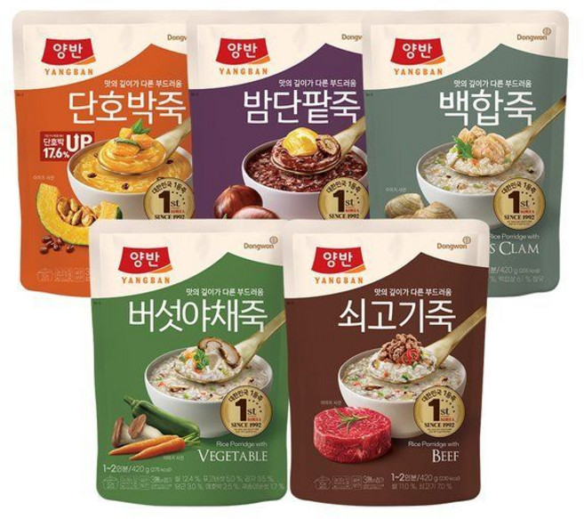 동원 양반죽 파우치 420g x20개(1box) 백합/쇠고기/단호박/밤단팥죽/버섯야채죽, 버섯야채죽 420g x20개{E}
