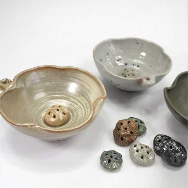 국내산 수공예 미니 옹기 수반 나뭇잎 황토색 미니수반, 청색