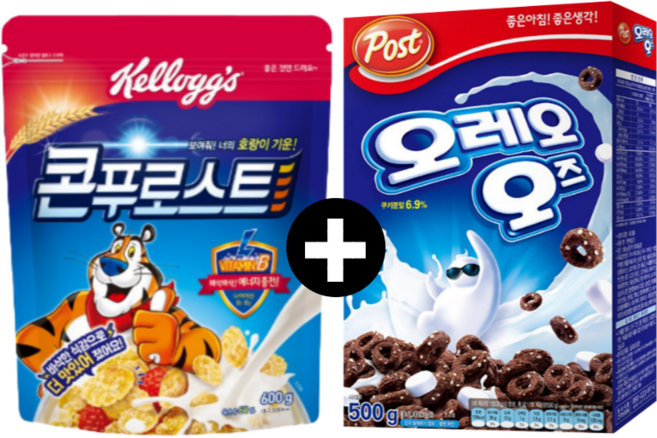 시리얼 2종 켈로그 콘푸로스트 600g 1개 + 포스트 오레오 오즈 500g 1개